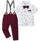 SANMIO Toddler Baby Boy Clothes Suit Gentleman Wedding Outfits, Formal Dress Shirt with Bowtie + Suspender Pants 1-5 Years