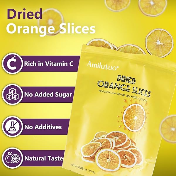 DRIED ORANGE SLICES, DEHYDRATED ORANGE SLICES, DEHYDRATED FRUIT, 250G/8.82OZ DRY ORANGE SLICES, NO SUGAR FREE, DRIED FRUITS FOR COCKTAILS, CAKES, CRAFTS,HOME DECOR,WREATH MAKING