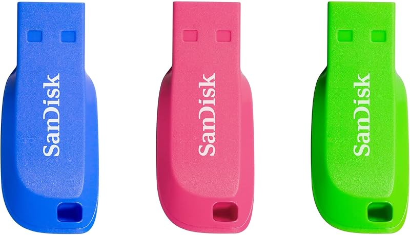 32GB Cruzer Blade USB Flash Drive , Blue/Pink/Green, 3count(Pack of 1)