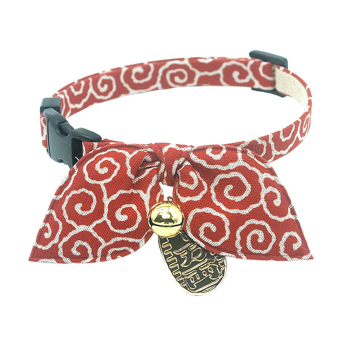 PetSoKoo Bunny Ears Scarf Bowtie Breakaway Cat Collar.With Bell and Coin Charm.Unique Japan Style.100% Cotton. For Girl Boy Male Female Cute Cat Collar