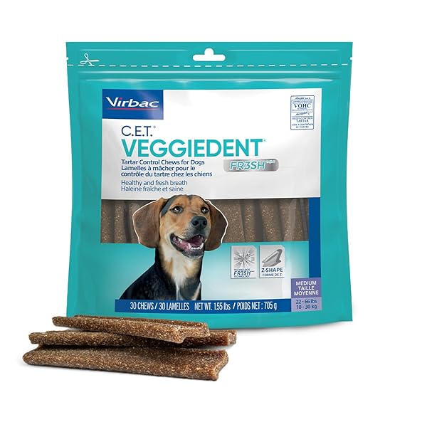 VIRBAC CET VEGGIEDENT FR3SH TARTAR CONTROL CHEWS FOR DOGS, MEDIUM (PACK OF 30)
