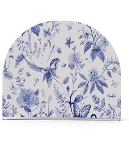 Kigai Serviettenhalter Aus Acryl – Blumenmuster Blau-weiß | Für Tisch, Küche & Esszimmer | Freistehend, Ca. 10,5x12,5 Cm