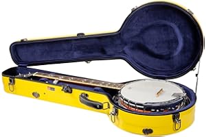 Crossrock, 0 Fiberglass Banjo Case-Fits 5-String Resonator Styles Straps, Interior Compartment, Fixed & Removable Padding-Includes TSA Lock-Yellow