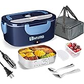 LBMVRB Electric Lunch Box for Adults, 80W Fast Heating 1.5L, Detachable Stainless Steel Food Warmer & Lunch Heater, 12V/24V/110V for Cars/Trucks/Work/Travel, Lonchera Eléctrica Portátil (Blue)