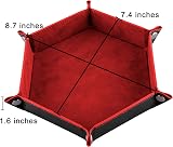 SIQUK 2 Pieces Dice Trays Hexagon Folding PU Leather Velvet Holder Black Red view 2