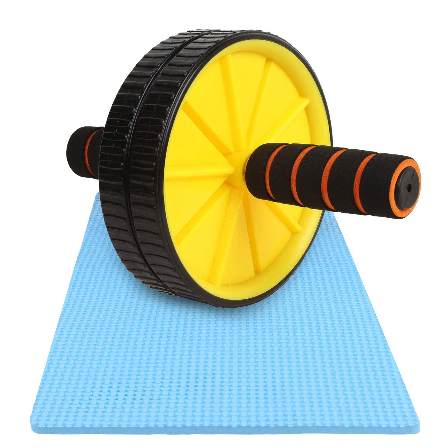 Zuperia® Home and Gym Ab Roller | Indoor Ab Wheel for Abs Workouts | Dual Abdominal Exercise | Core Workouts for Men and Women (with 6 MM Safe Knee Mat, Yellow Roller)