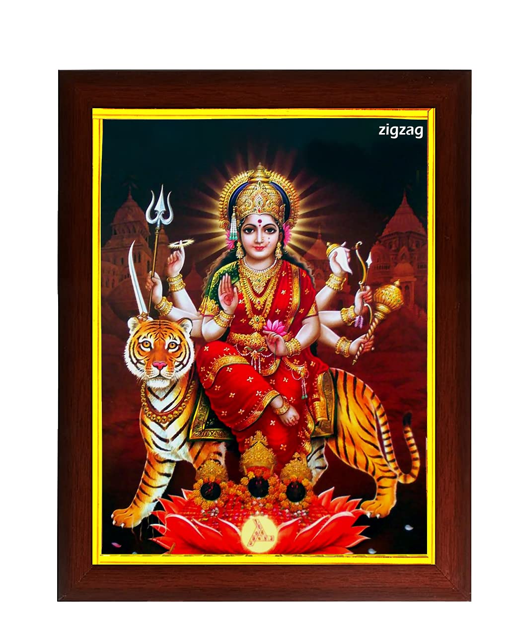 zig zag Durga Maa Sherawali Photo Frame For wall / Table / Pooja room Size Medium ( 13.5x9.5 inches, Acrylic Glass)