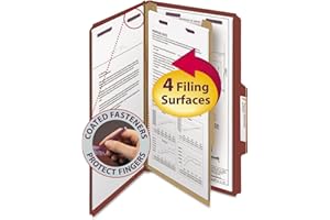 Smead Pressboard Classification File Folder with SafeSHIELD Fasteners, 1 Divider, 2" Expansion, Legal Size, Red, 10 per Box (18775)