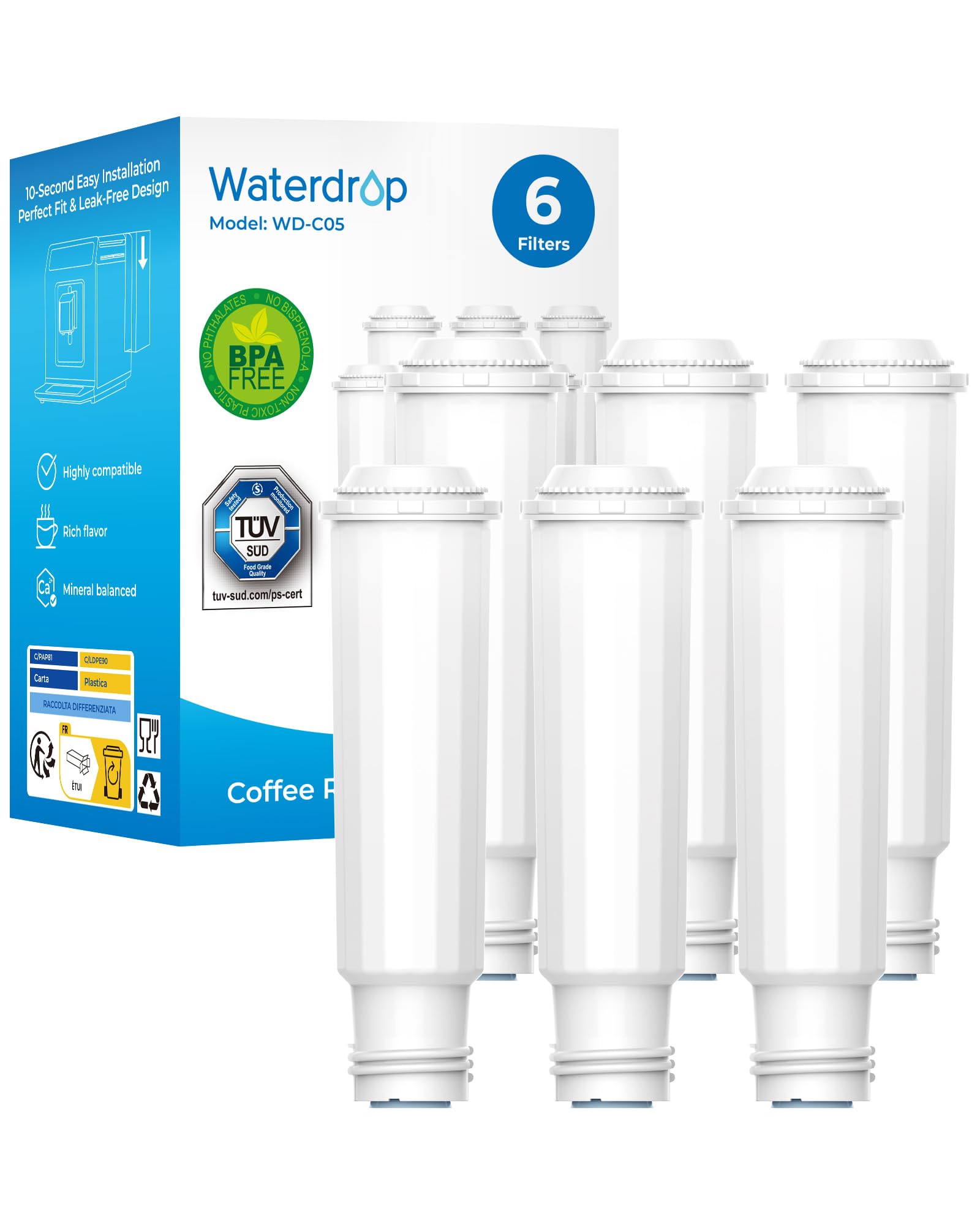 Waterdrop Coffee Filter Cartridge, Compatible with Nivona® Water Filter Cartridge, Melitta® Filter Cartridge, Krups® F088, Krups® EA829S, Jura®, Melitta® Barista TS and More, TÜV SÜD Certified (6)