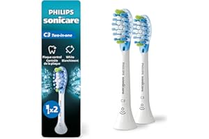 Philips Sonicare C3 2-in-1 Plaque Removal+Whitening Brush Heads, Genuine Replacement Toothbrush Heads, White, 2 Pack, HX9042/