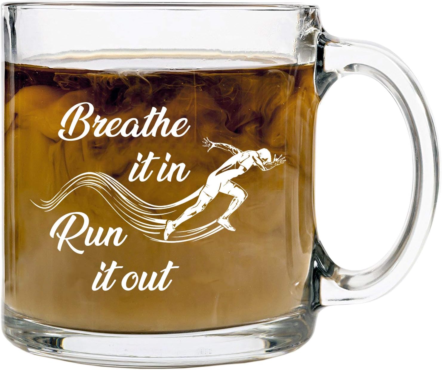 Funny Glass Coffee Mugs for Women & Men, 13oz –"Breathe It In Breathe It Out" Mug for Tea & Coffee Lovers. Best Office Cup, Unique Birthday Gift or Present idea For Him or Her