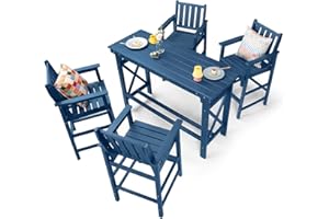 SEEHILL 5-Piece HDPE Patio Bar Set, Rectangular Bar Height Table and 4 Adirondack Bar Chairs, All-Season Outdoor Bar Stools Set, Outdoor Bar Table and Chairs Set for Outside, Balcony, Deck, Navy