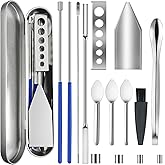 Artcome 15 PCS Versatile Capsule Filling Tool Kit for Pill Filler - Lab Scoops, Powder Pan, Herb Tamper and Capsule Holder -