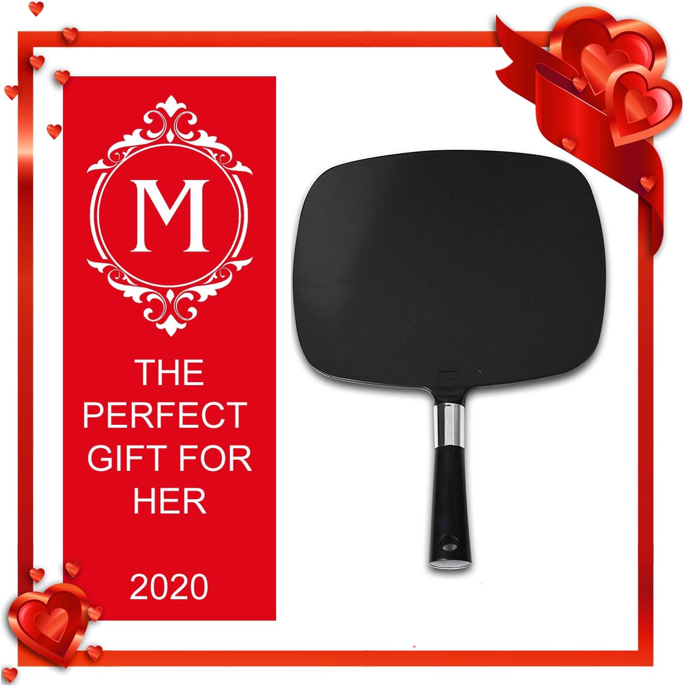 Mirrorvana Large & Comfy Hand Held Mirror with Handle - Barber Model in Black (1-Pack): Furniture & Decor