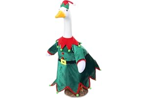 Cutecrop Christmas Goose Outfit Clothes for 23" High Cement or Plastic Goose Elf Red Green Costume Porch Garden Costume for Yard Outdoor Patio Xmas Holiday Decor