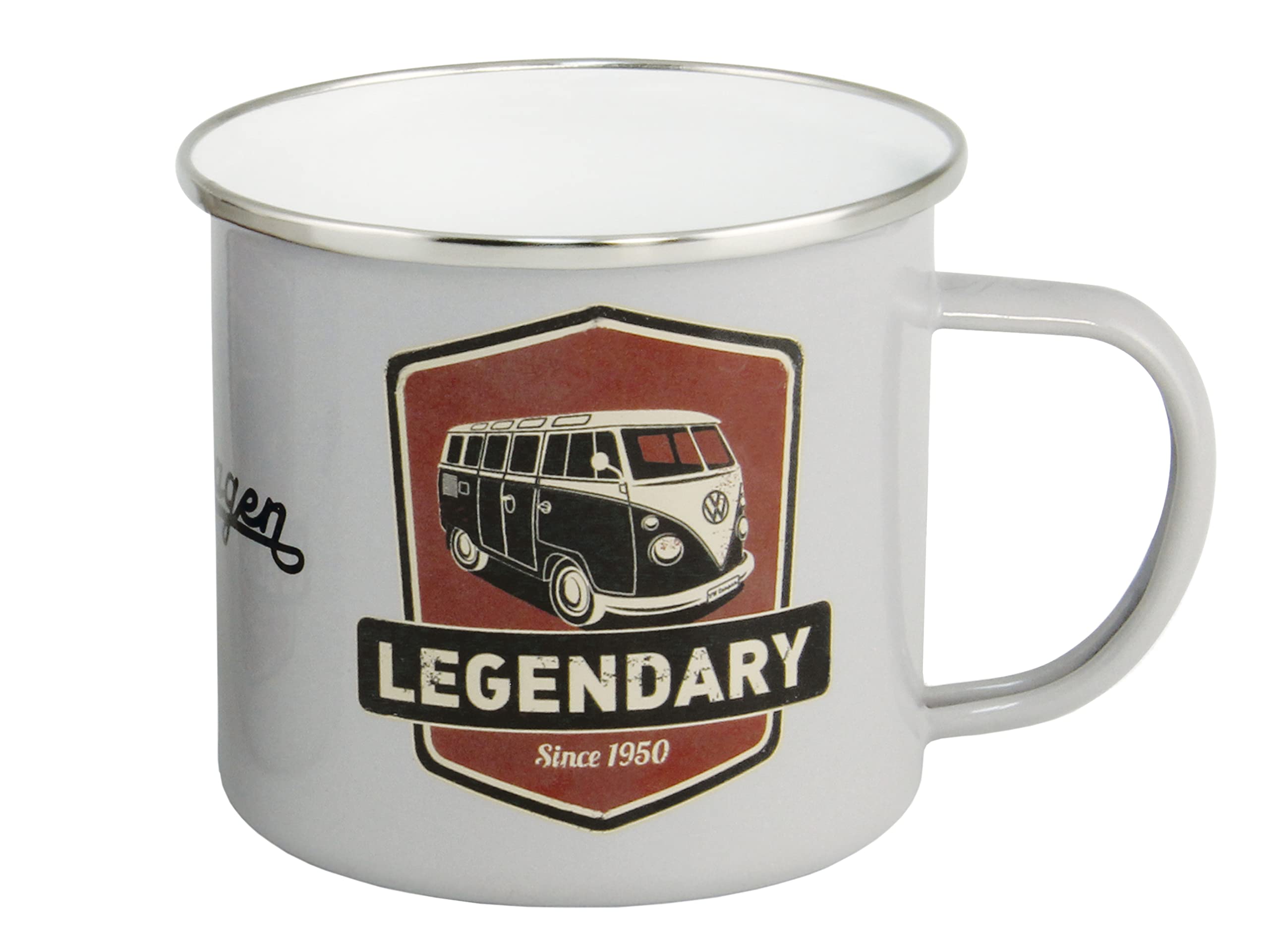 BRISA VW Collection - Volkswagen Large Enamel Coffee-Tea Mug Cup for Camping & Outdoor T1 Bus Campervan (500 ml/16.9 fl oz/Legendary/Gray)