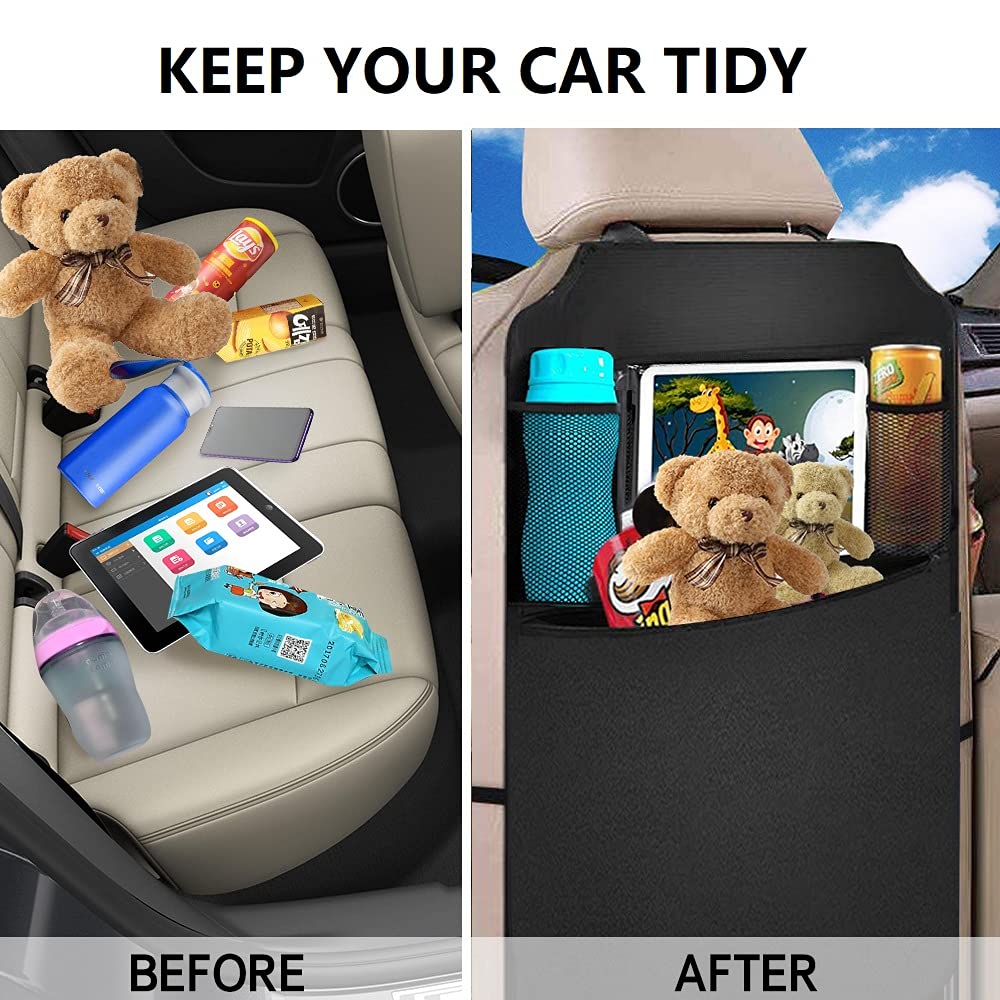 BLYPHOO Premium Backseat Organizer for Kids 2 Pack, Heavy Duty Waterproof and Stain Resistant Kick Mats Back Seat Protector, Durable Backseat Car Organizer with Tablet Holder+Storage Pockets