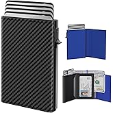 typecase Mens Wallet Card Holder: Pop Up Aluminum Case, Genuine Leather, Smart, RFID Blocking, Slim, Minimalist, Front Pocket - 9-14 Card Capacity | ID Window | Cash Slot (Carbon Fiber Navy)