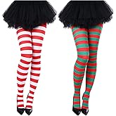 Blulu Christmas Women Striped Tights Socks over Knee High Socks Xmas Long Stripe Stocking for Christmas Adult Costume(Color Set 2)