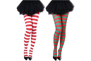 Blulu Christmas Women Striped Tights Socks over Knee High Socks Xmas Long Stripe Stocking for Christmas Adult Costume(Color Set 2)