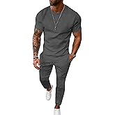 UOUA Mens 2 Piece Sweatsuit Set Short Sleeve Sweatshirt Jogging Sweatpants Tracksuits Outfits