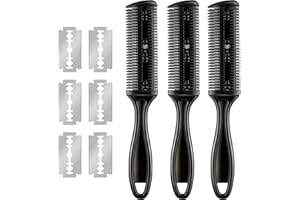 Maitys 3 Pcs Haircut Razor Comb Hair Cutting Comb with 12 Replacement Blades Double Edge Shaper for Salon & Home Styling Split Ends Trimmer Styler for Thick and Thin Hair(Black)