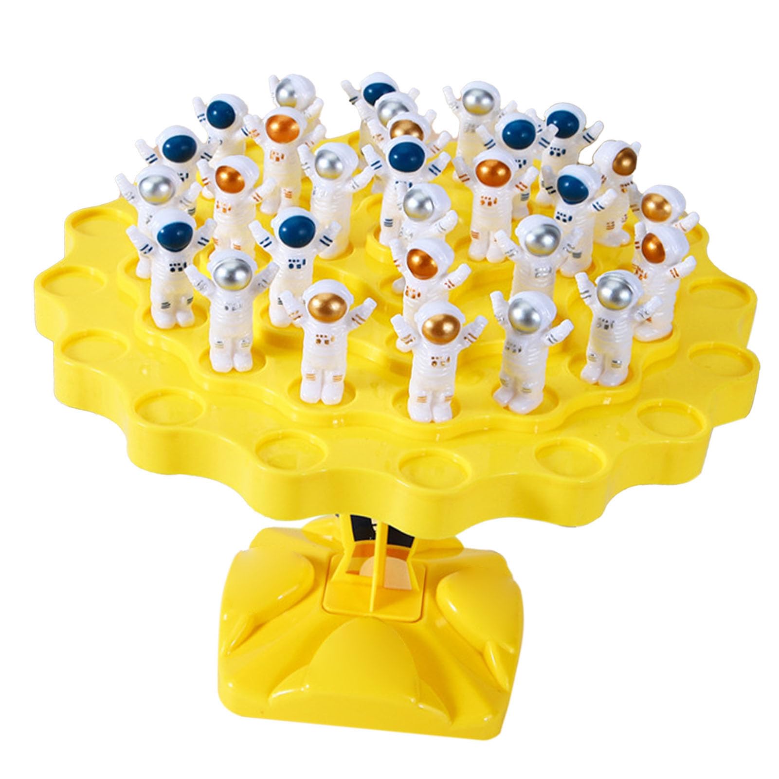Saluaqui Educational Balance Tree Game Toy Puzzle with Interactive Features, Early Developmental Board Game in Blue, Enhances Coordination and Cognitive Skills with 24 Spaceman Pieces (Large Yellow)