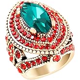 CKHAO Women Ring - 32mm Big Size Antique Gold Plated Turkish Style Green Red Gemstone Vintage Ring Women Jewelry J0769GreenRed