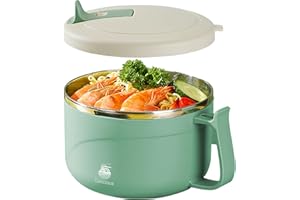 Microwave Ramen Bowl with Handles,304 Stainless Steel Liner Bowl, Microwavable Soup Mug with Lid Large Soup Cups for Ramen No