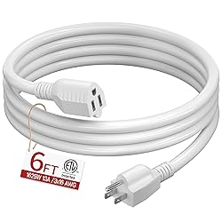 16/3 Short Extension Cord 6 FT, White Extension