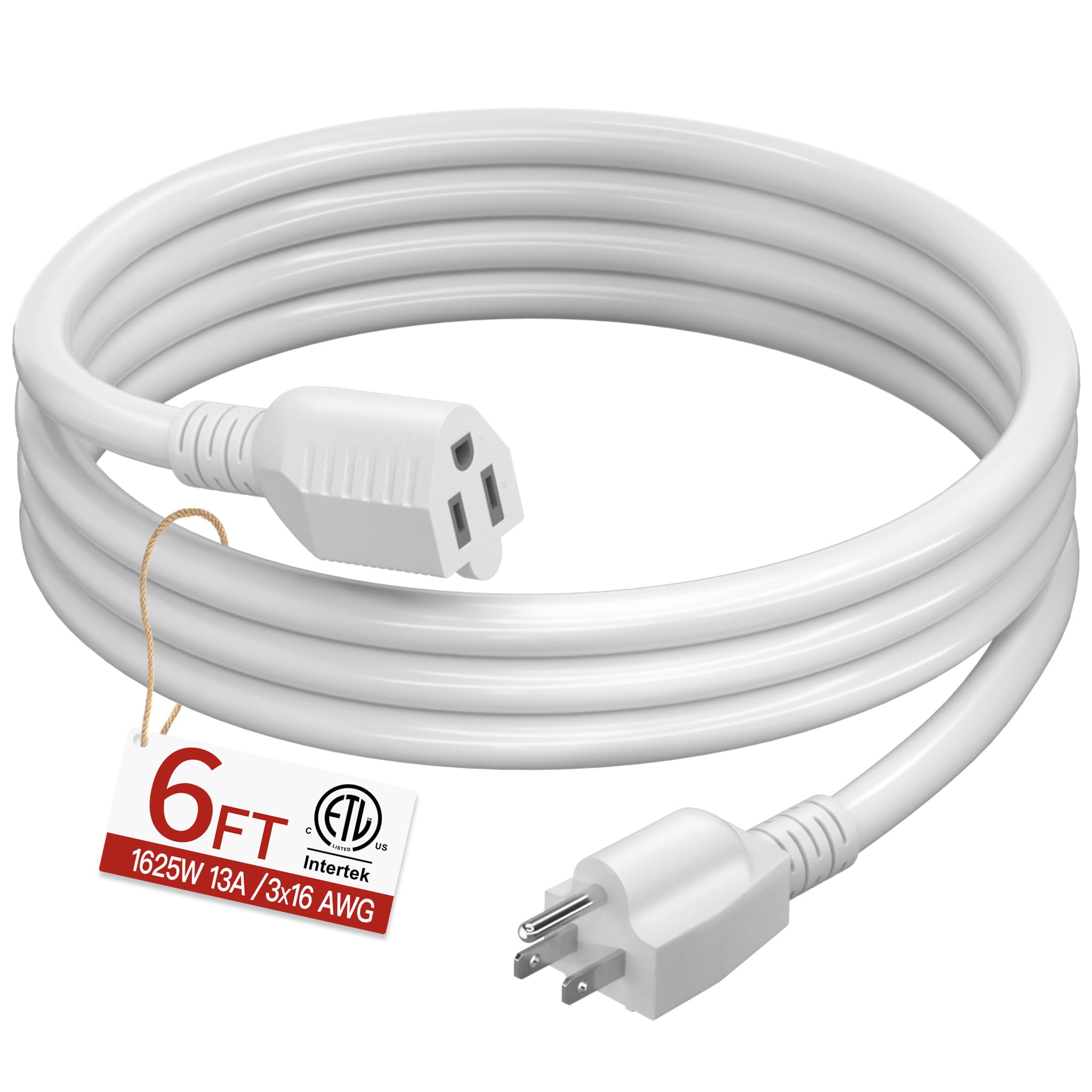 16/3 Short Extension Cord 6 FT, White Extension
