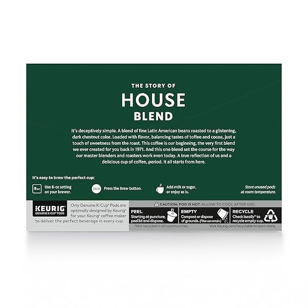 STARBUCKS K-CUP COFFEE PODS, MEDIUM ROAST, HOUSE BLEND FOR KEURIG COFFEE MAKERS, 100% ARABICA, 1 BOX (75 PODS)