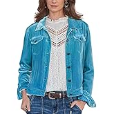 chouyatou Women's Velvet Trucker Jacket Button Down Cropped Cargo Office Shacket Tops