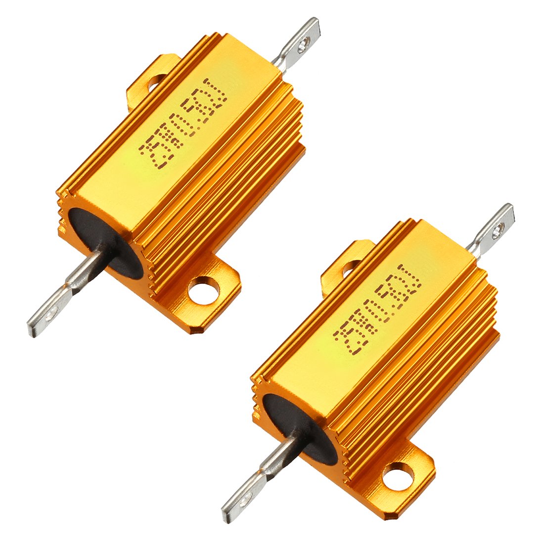 sourcingmap 25W 0.5 Ohm 5% Aluminum Housing Resistor Screw Tap Chassis Mounted Aluminum Case Wirewound Resistor Load Resistors Gold Tone 2 pcs