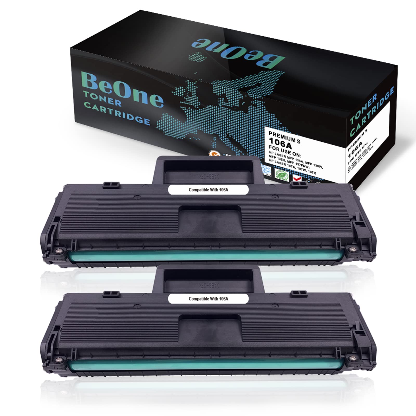 BeOne® 106A W1106A Toner Cartridges Compatible for Laser 107w 107a 107r MFP 135wg 135a 135r 135w 137fwg 137fnw Printers (2 Black with Chip)