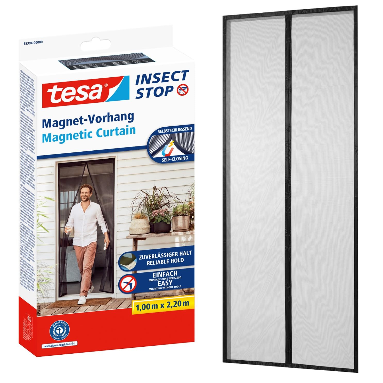 tesa Insect Stop Magnetic Curtain - self-Closing - Insect Screen Curtain with Magnets for Balcony and Patio Doors - for Easy Installation Without Drilling - 2.2 m x 1.0 m — image 1