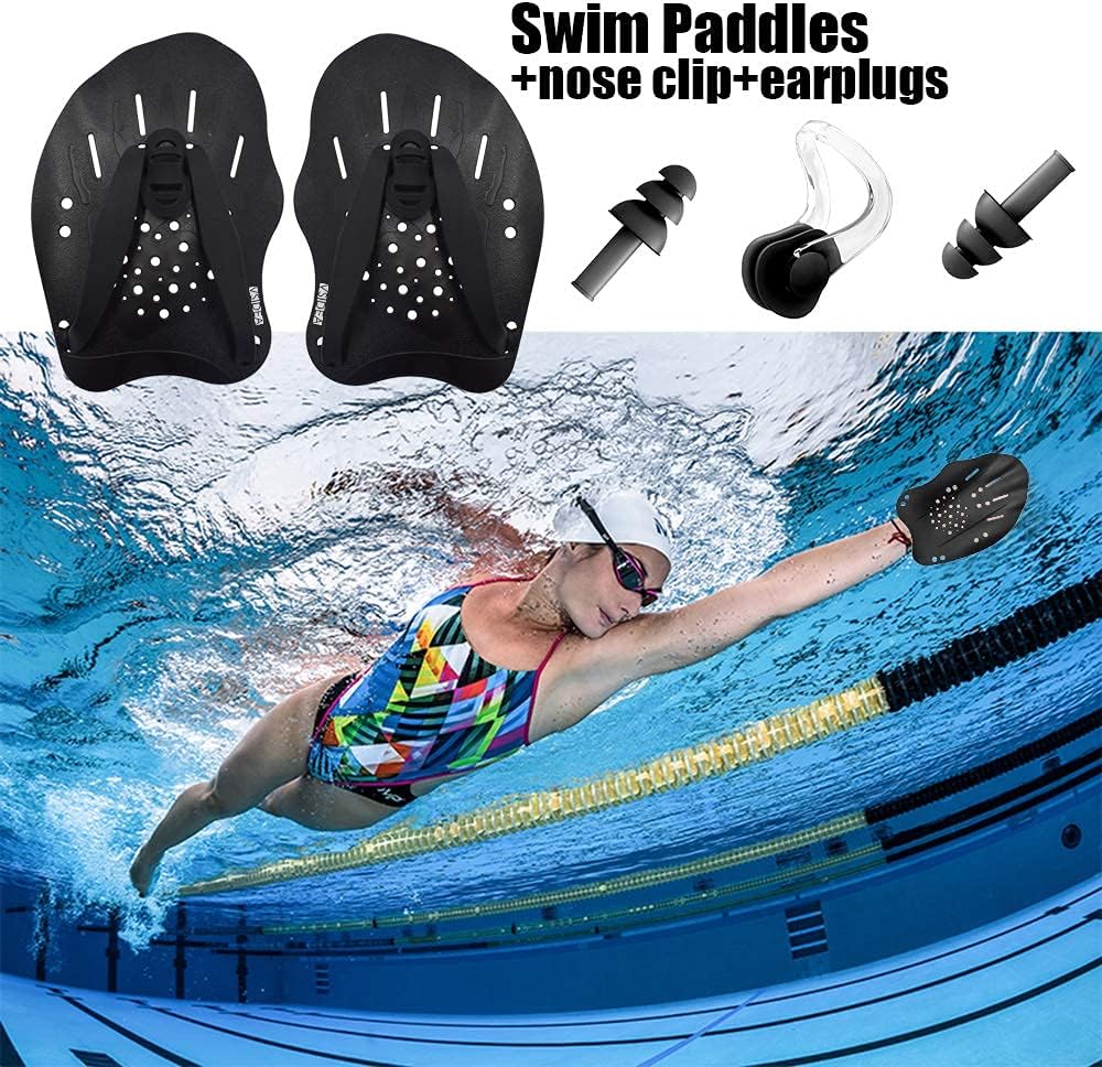 Vsidea Contoured Swim Hand Paddles with Silicone Ear Plugs and Nose Clip, Professional for Swimming Trainning Exercise : Sports & Outdoors