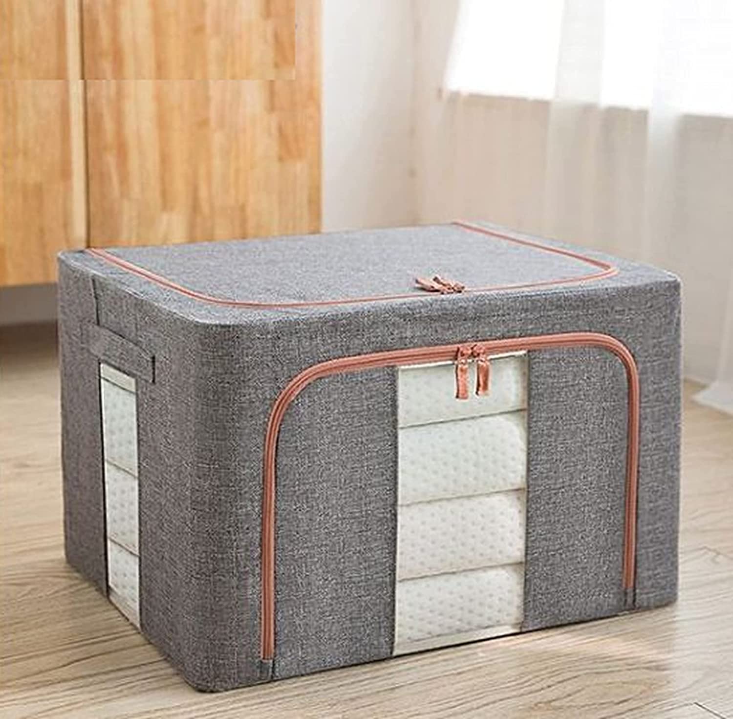 Lukzer 1PC Fabric Foldable 66L Storage Box with Zippered Closure