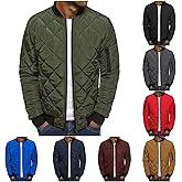 Men's Diamond Quilted Flight Bomber Jacket Lightweight Packable Warm Winter Padded Coat Varsity Multi-Purpose Outerwear