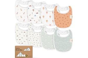 8-Pack Organic Baby Bibs for Boys, Girls - Soft Cotton Drooling and Teething Bibs for Baby Girl & Boy, Extra Absorbent, Easy 