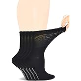 Yomandamor Women's 5 Pairs Seamless Dress/Diabetic Crew Socks with Non-Binding Top, L size
