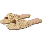 EQAUDES Raffia Flat Sandals for Women Straw Woven Slides Summer Beach Shoes | Espadrille, Braided, Square Open Toe, Comfort, Cute, Dressy Flats, Slip On, Beach Essentials, Outfits for Daliy and Travel