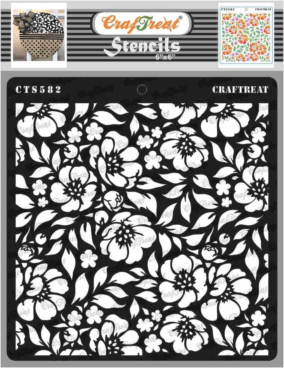 CrafTreat Reusable Flower Stencils for Painting on Wood, Canvas, Paper, Fabric, Floor, Wall and Tile - Anemone Background - 6x6 Inch - DIY Art and Craft Stencils for Painting Flowers