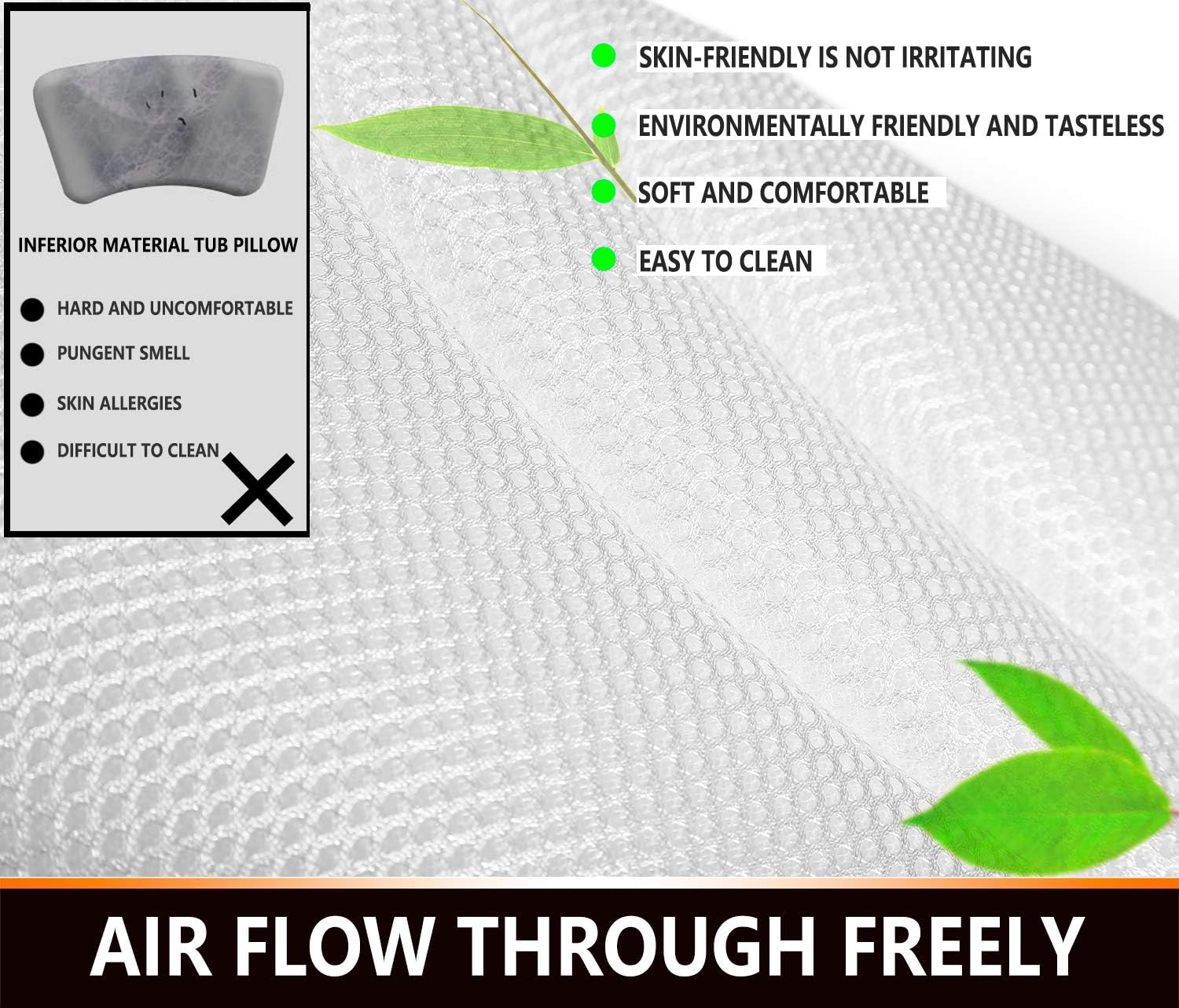 Yimobra Luxurious Spa Bath Pillows for Head Shoulder Neck Support, Bathtub Cushion with Suction Cup, Spa Pillow for Soaking Hot Tub, Comfort, Machine Washable, Quick Dry, Bath Accessories, 17x16 Inch : Beauty