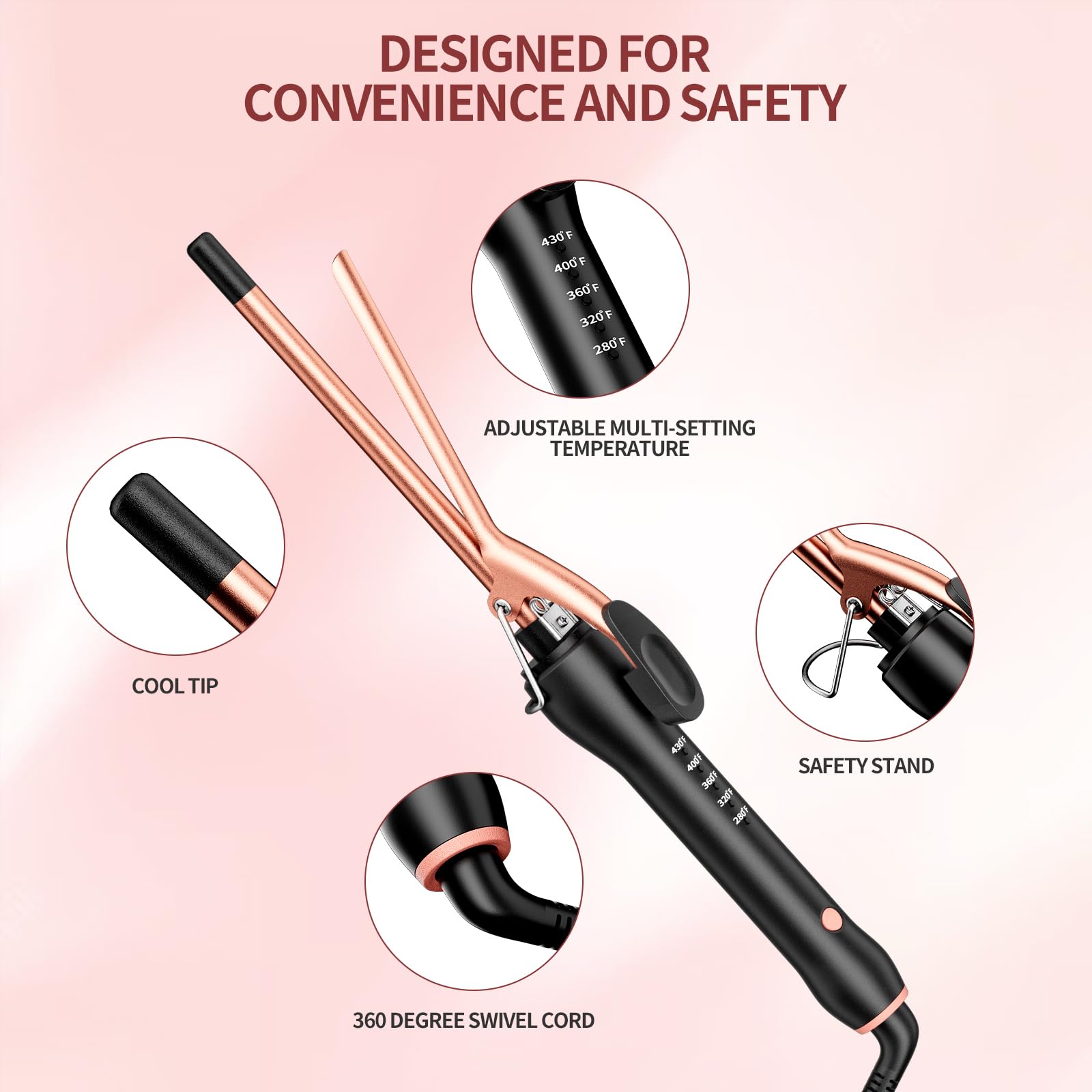 3/8 Inch Small Curling Iron Wand for Short & Long Hair,9mm Skinny Curling Iron Ceramic Small Barrel Curling Iron Tiny Curling Wand with 5 Adjustable Temperature, Include Heat Resistant Glove