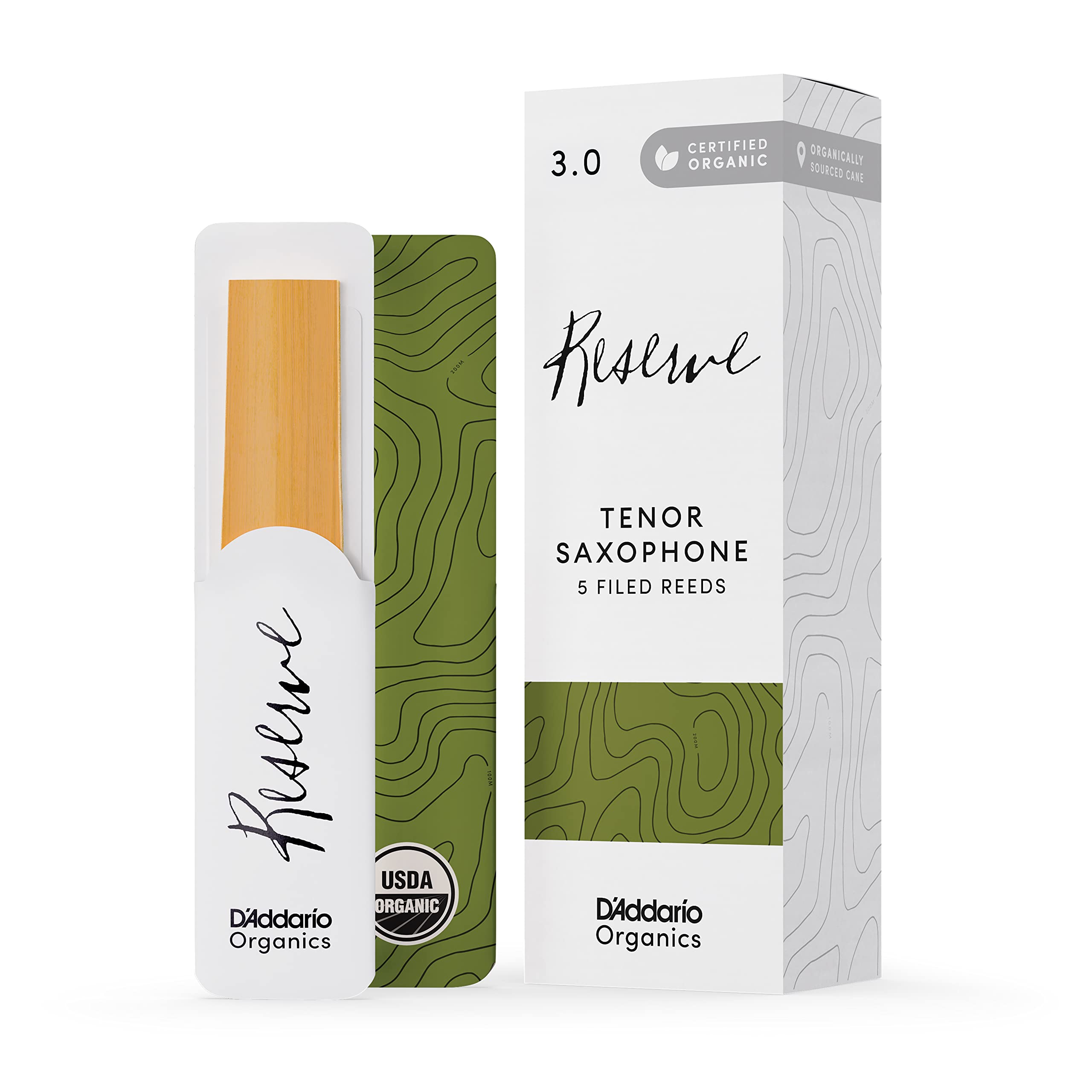 Photo 1 of D'Addario Organic Reserve Tenor Saxophone Reeds - Sax Reeds - Individually Sealed - 3.0 Strength, 5 Pack
