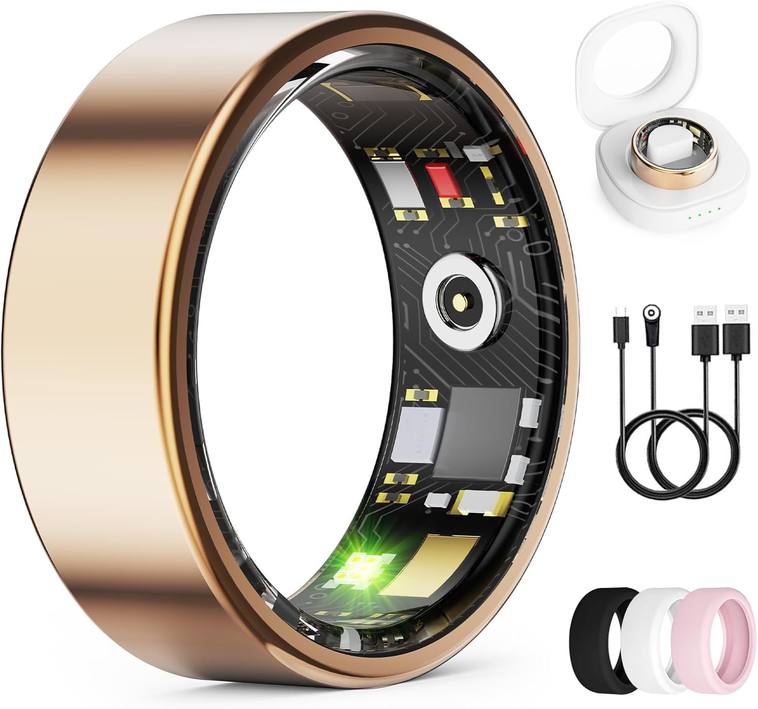 Photo 1 of UniJethro Smart Ring for Women & Men, Health Tracker Ring with Heart Rate, Blood Oxygen,Blood Pressure, IP68 Waterproof Fitness Ring, Sleep Tracker for iPhone and Android, No APP Fee (Rose Gold, 10#)