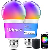 Odnora Smart Light Bulbs, Work with Alexa & Google Assistant, 9W LED Light Bulbs Color Changing RGBTW Dimmable, 2.4GHz WiFi Bluetooth Smart Bulb 60W Equivalent, APP Control, A19, E26, 800LM, 2 Packs