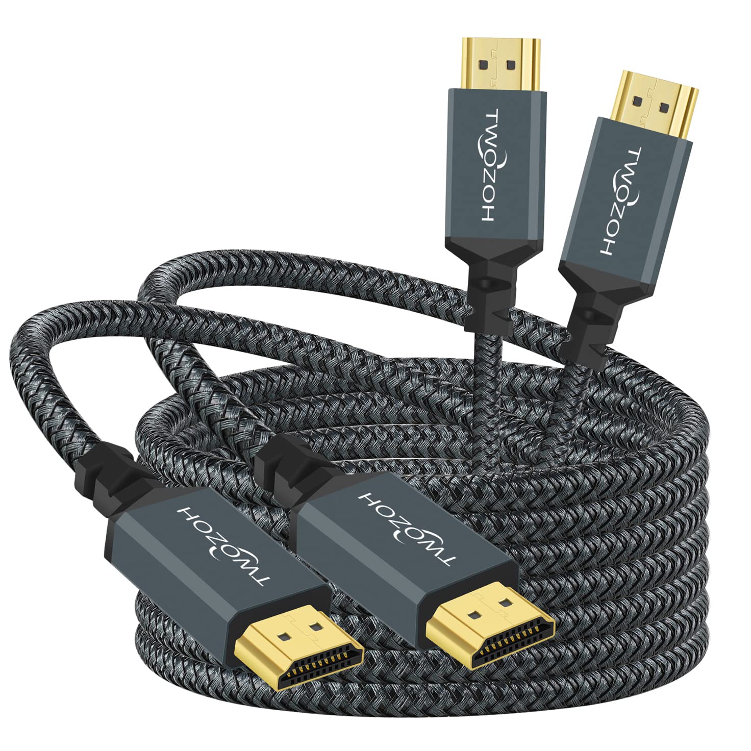 Twozoh 4K HDMI Cable 3M 2 Pack, Nylon Braided HDMI Lead Support 18Gbps 3D/4K@60Hz/ 2160P/1080P