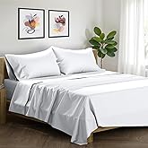 XOOX Linen 100% Egyptian Cotton King Size Sheets Set - Luxury 1500 Thread Count Egyptian Cotton Bed Sheets King Size, Soft, Cooling, Sateen Weave 17" Deep Pocket Bed Set (4 PC, White)